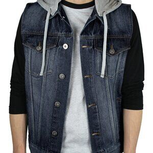 Mens Denim Vest w/Detachable Hood